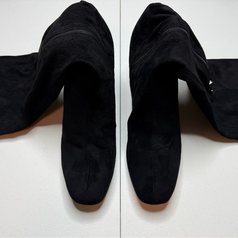 Jewel Badgley Mischka Black Suede Boots Rhinestone Heel Size 11